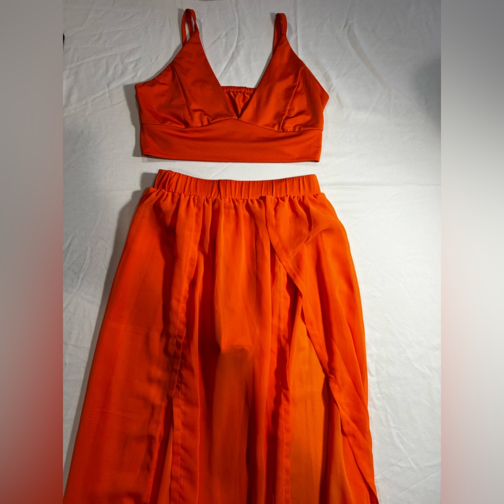 Crop top with sheer maxi skirt, size small